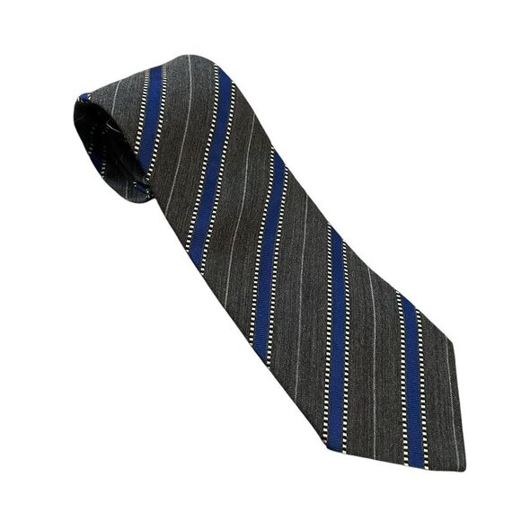 Bottega Veneta Men’s Silk & Wool Neck‎ Tie Gray Blue Stripe Classic Luxe Formal